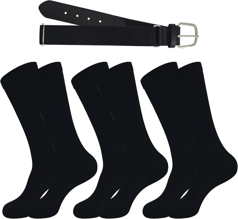 cs runsenisocks Adult Men's Baseball Softball Socks and Belt Set, Younth Soccer Baseball Belt and Socks(3 Pairs of baseball Socks and Belt) - Image 1